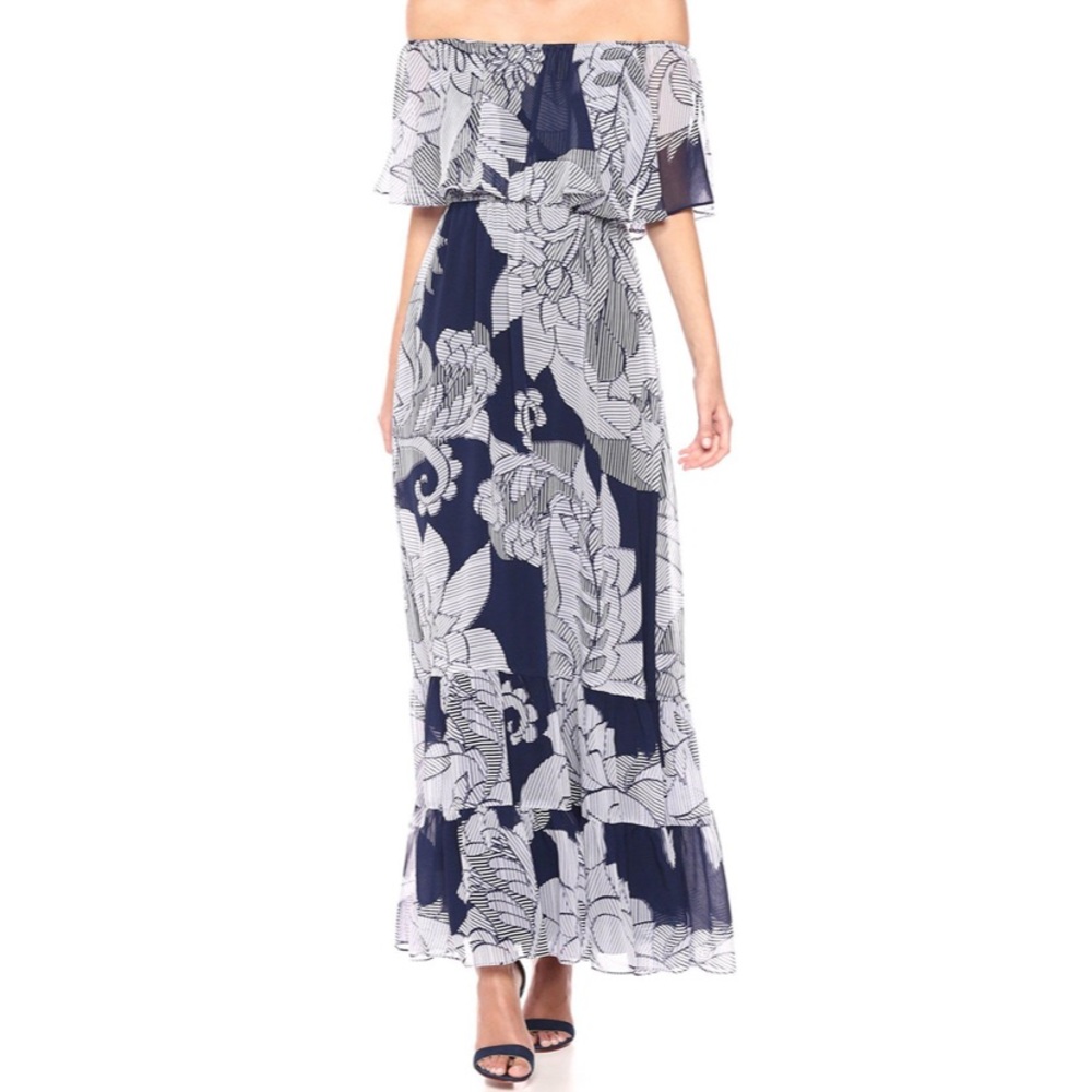 Donna Morgan Chiffon Off the Shoulder Maxi Dress